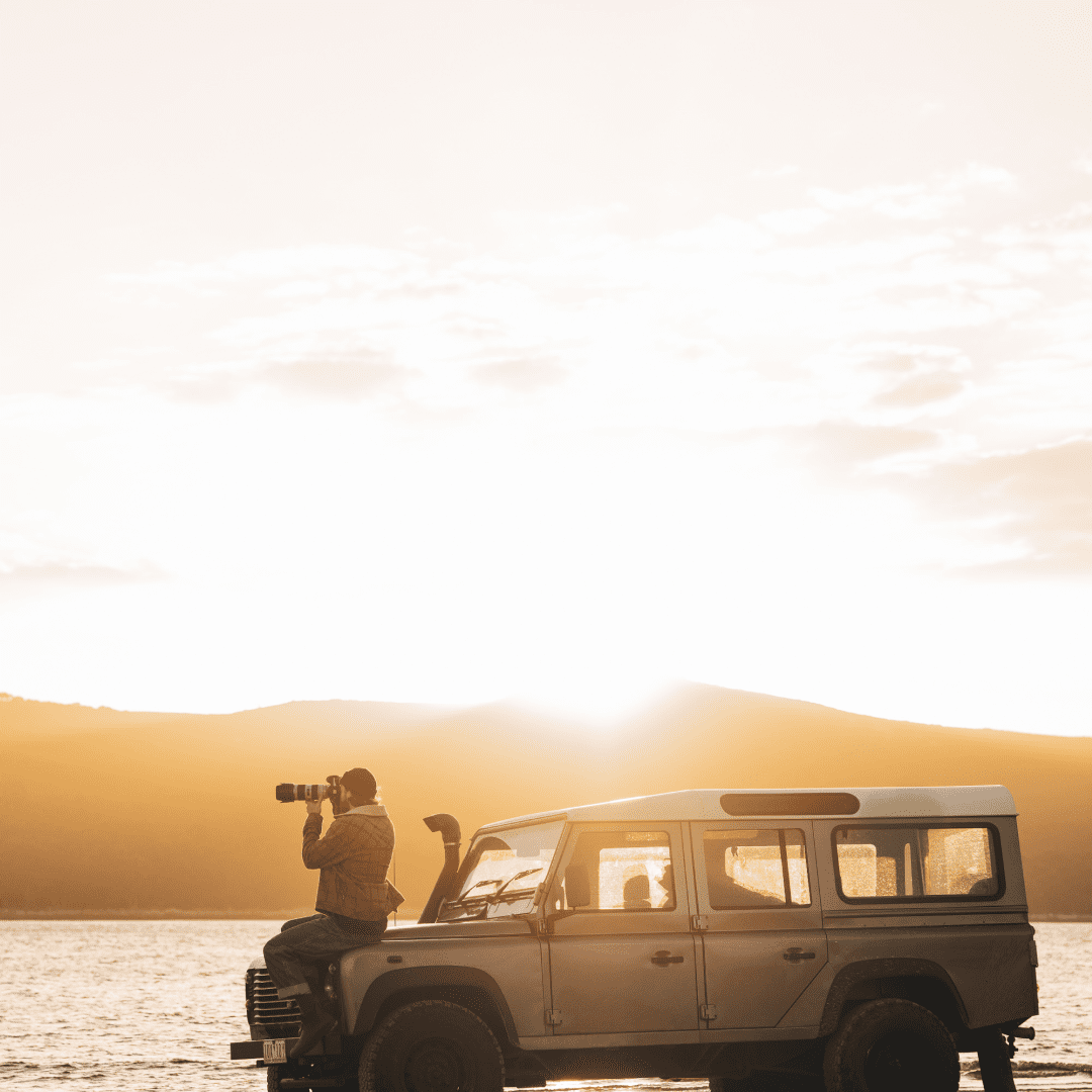 Taking a photo of the sunset at Captains Rest in Tasmania