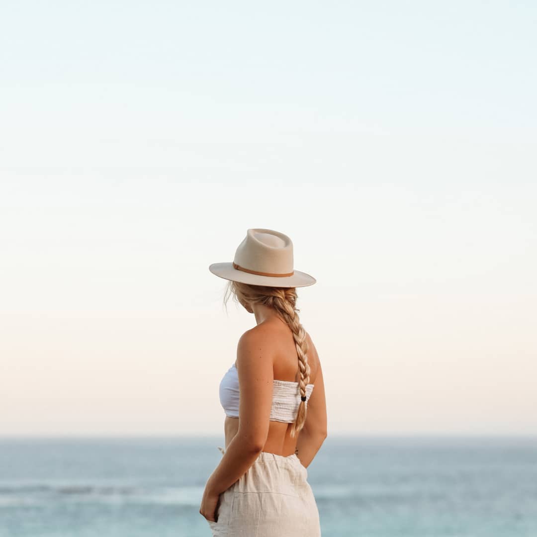 Tia wearing a wide brim wool hat