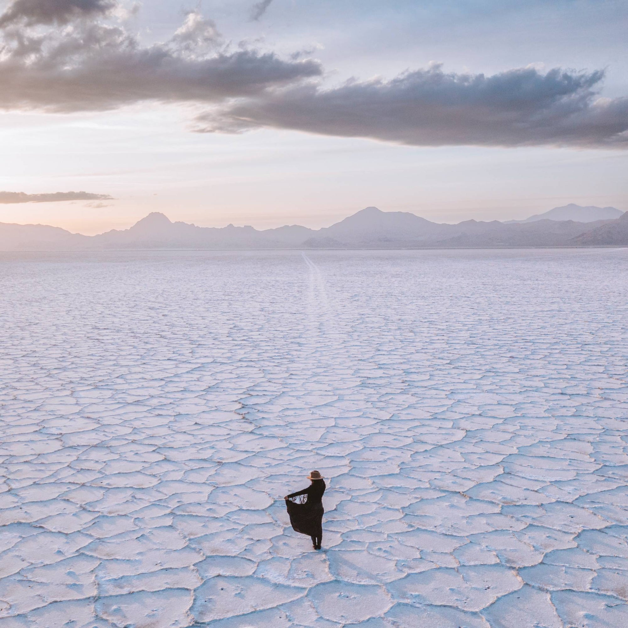 Blanca standing in the middle of a large salt field
