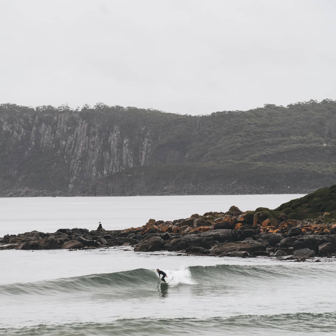 Alex surfing in Tasmania